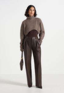 Julie - Leather Twin Pleat Trousers - Brown