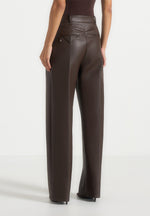 Julie - Leather Twin Pleat Trousers - Brown