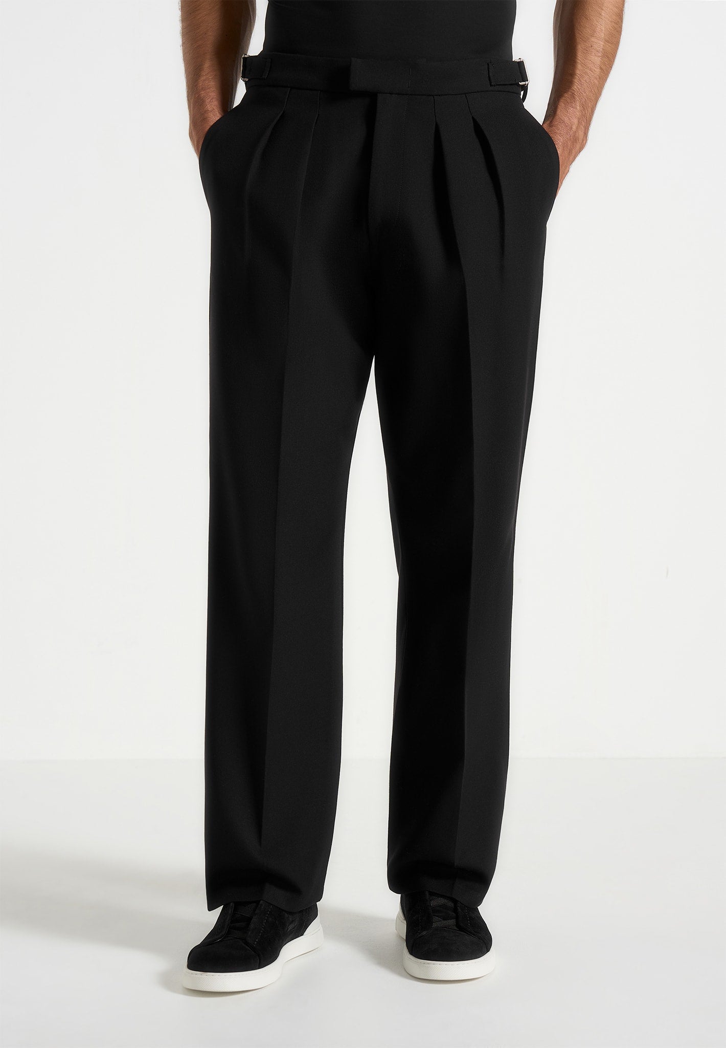Pierre - Relaxed Fit Twin Pleat Tailored Trousers - Black