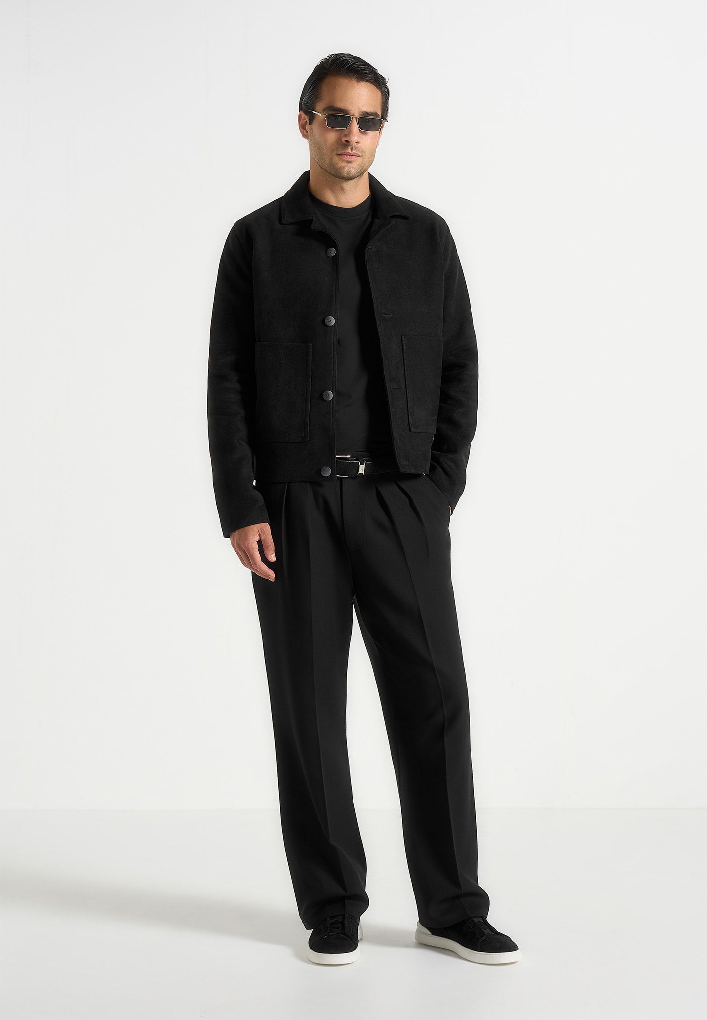 Pierre - Relaxed Fit Twin Pleat Tailored Trousers - Black