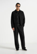 Pierre - Relaxed Fit Twin Pleat Tailored Trousers - Black
