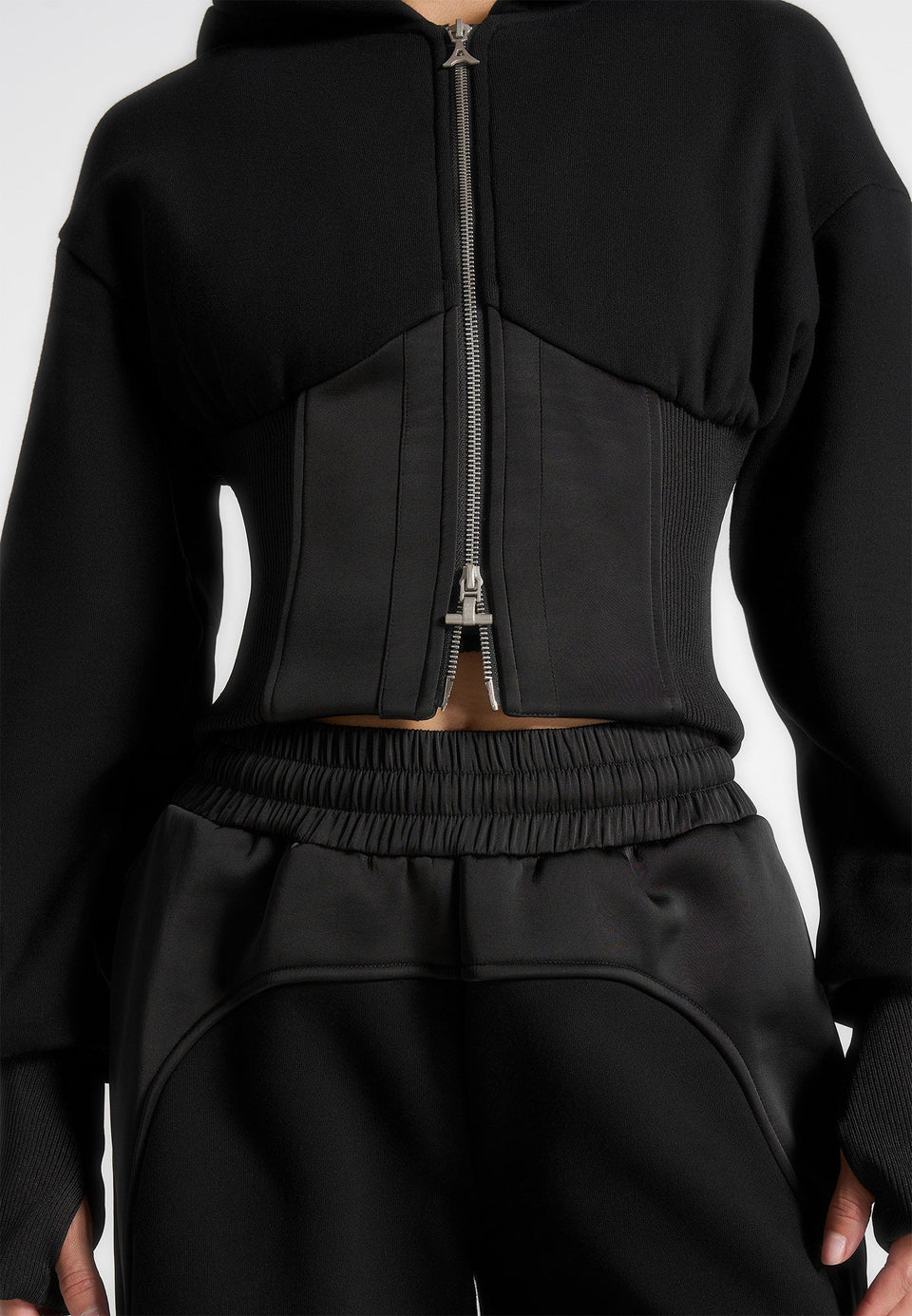 brune-corset-jersey-and-satin-zip-hoodie-black