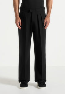 Pierre - Relaxed Fit Twin Pleat Tailored Trousers - Black