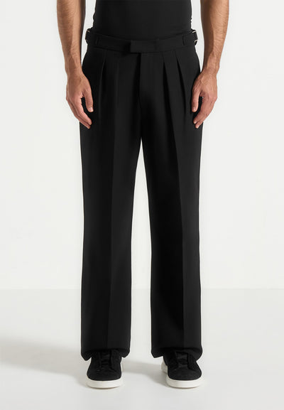 Pierre - Relaxed Fit Twin Pleat Tailored Trousers - Black