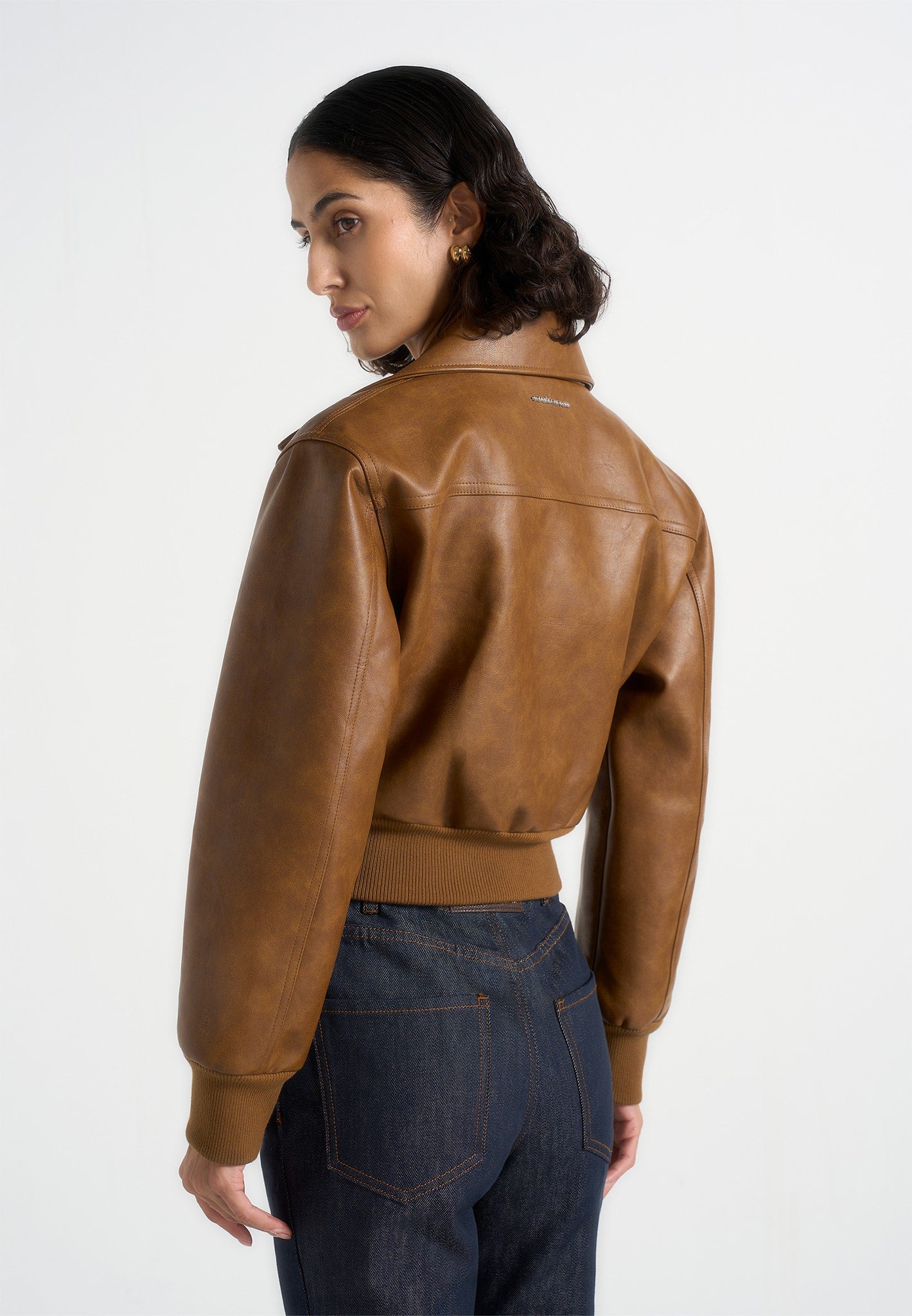 Cosette - Vintage Leather Lapel Bomber Jacket - Brown
