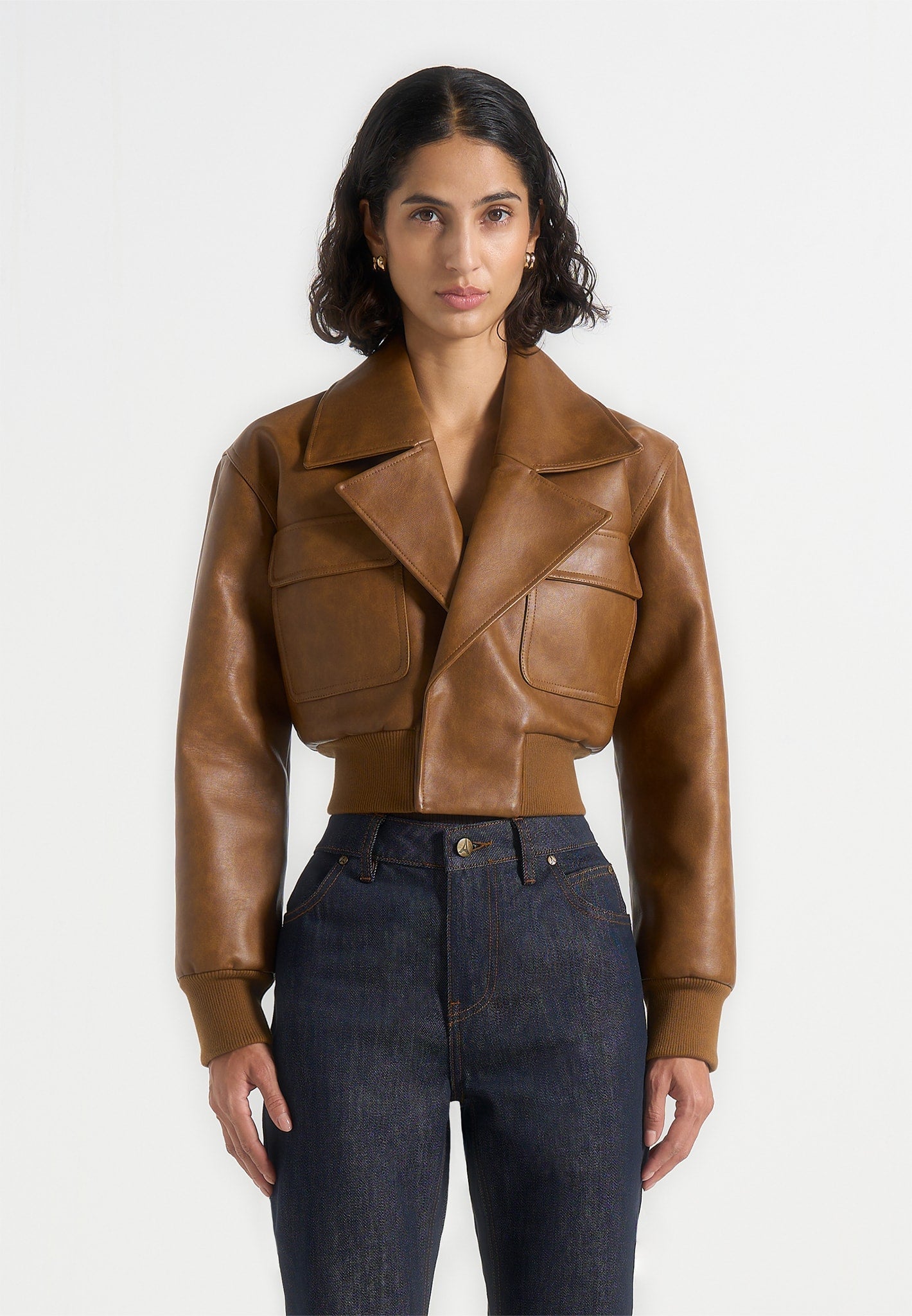 Cosette - Vintage Leather Lapel Bomber Jacket - Brown