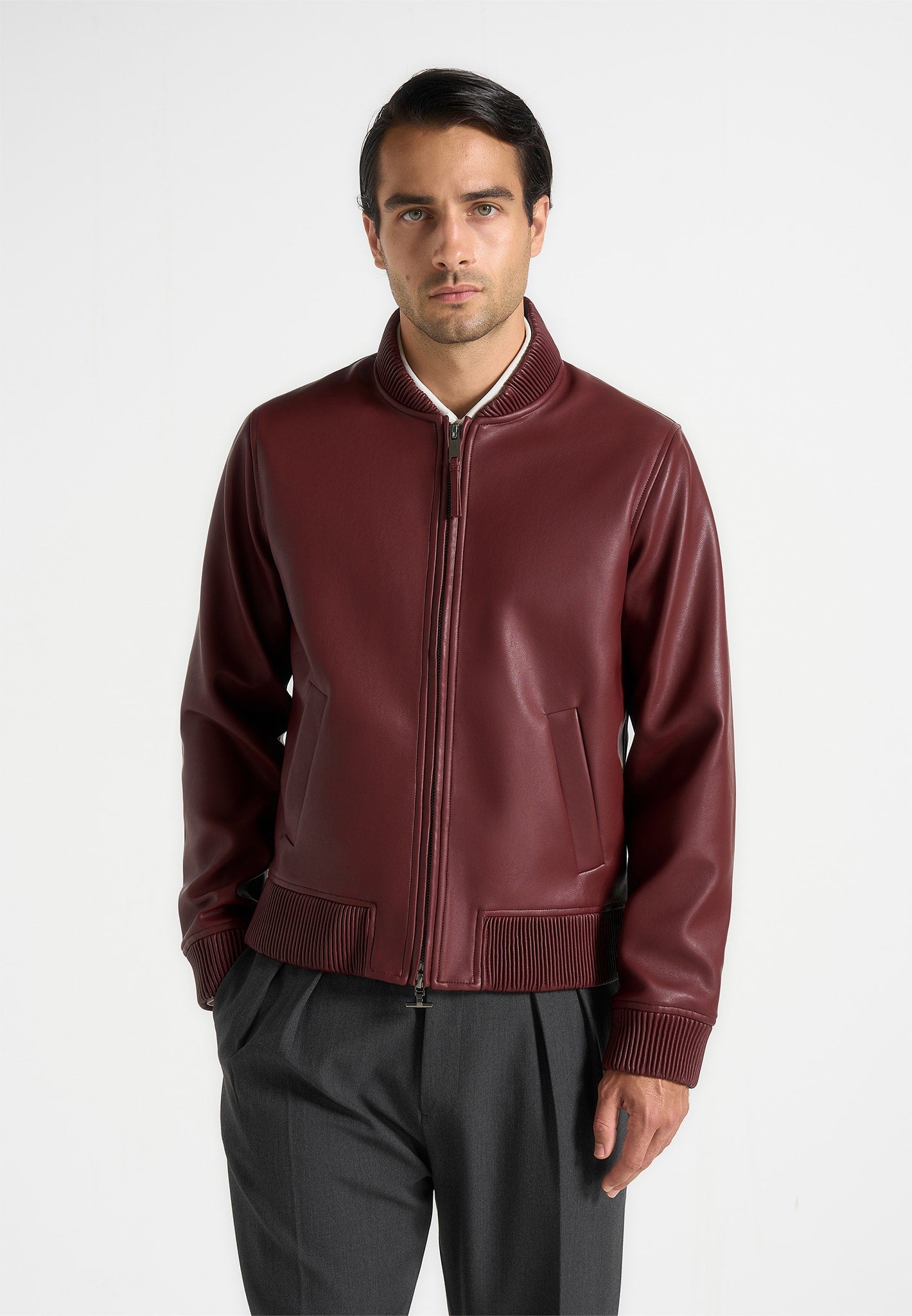 Arman - Leather Bomber Jacket - Wine Red 