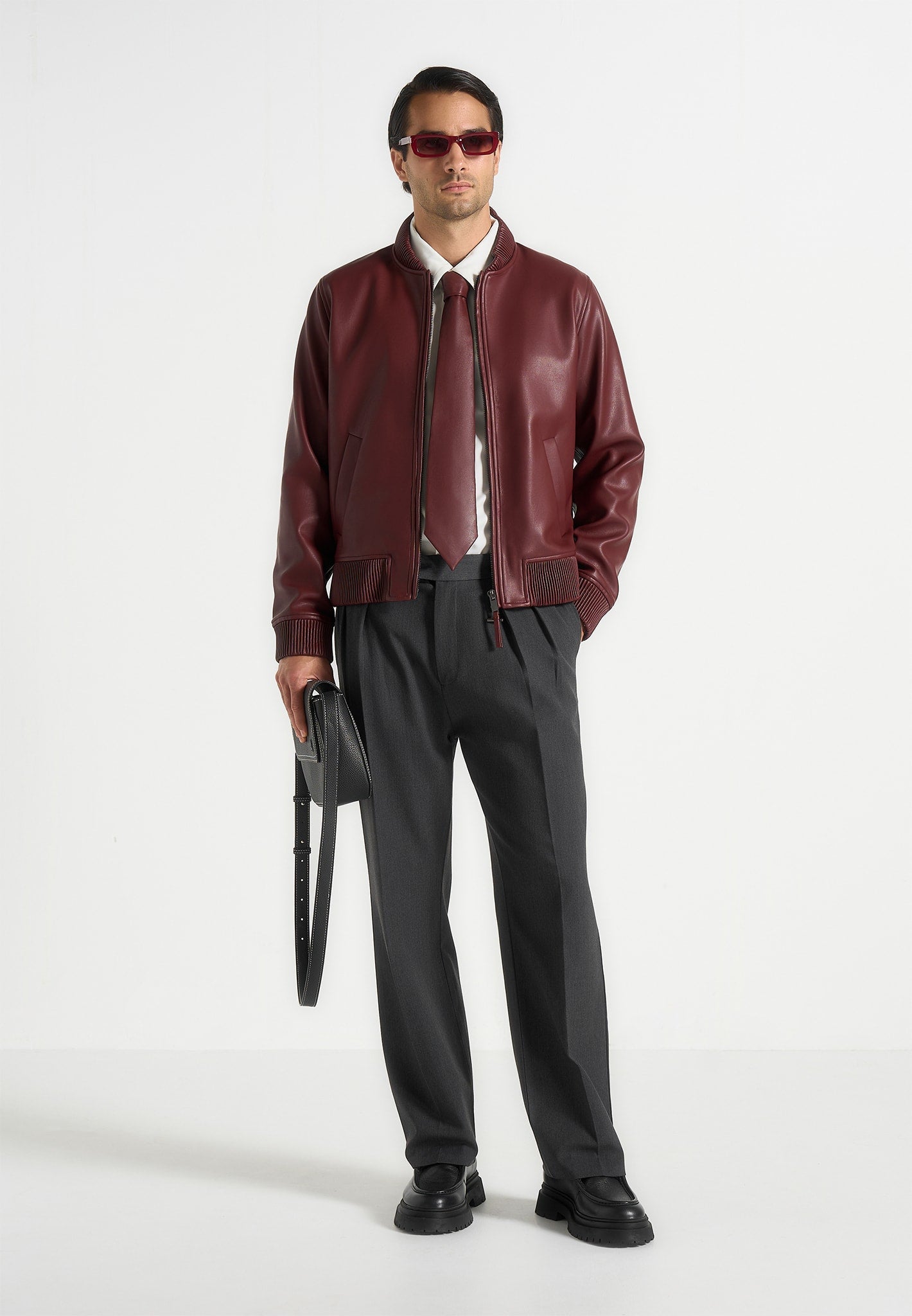 Arman - Leather Bomber Jacket - Wine Red 
