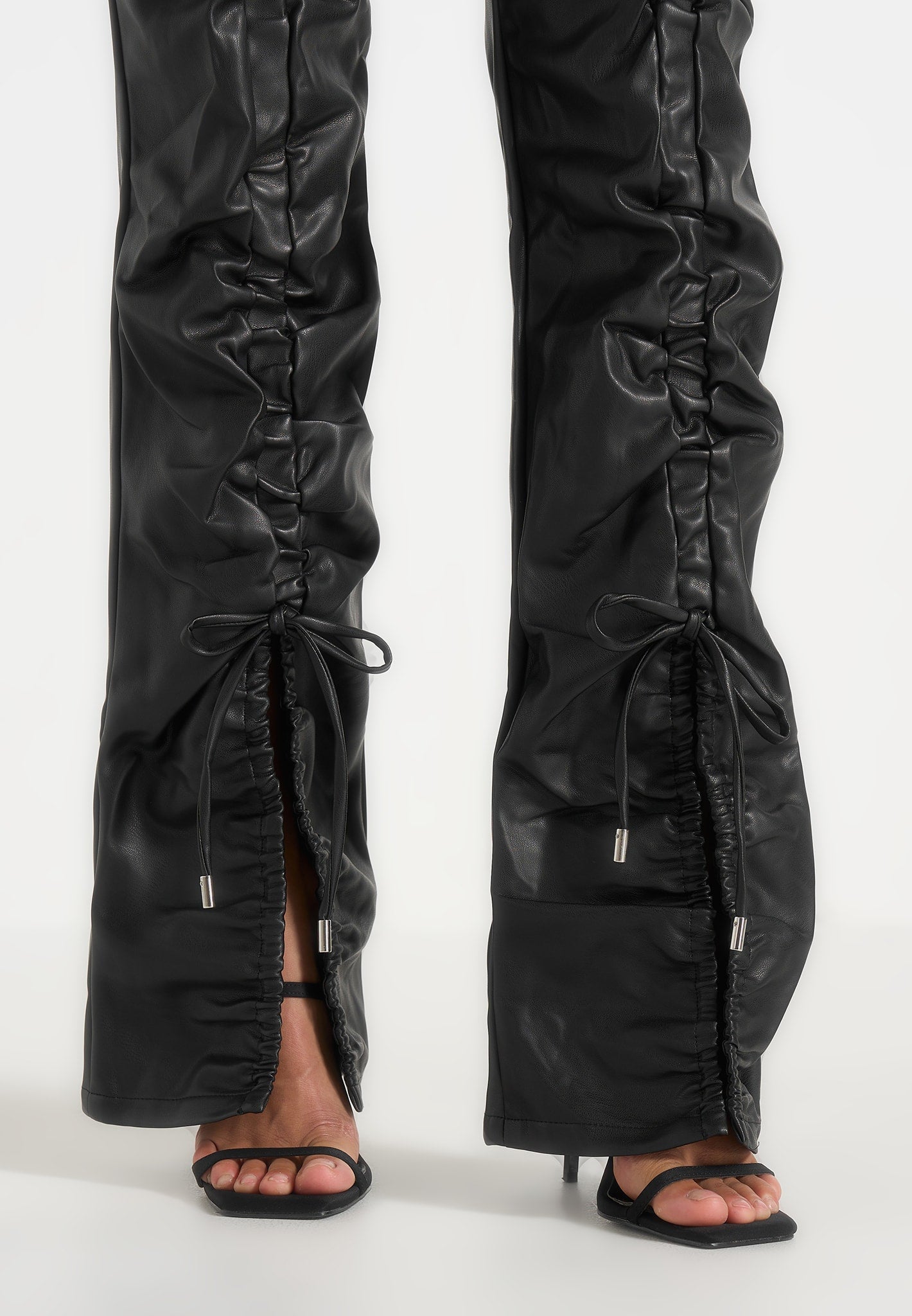 Leather Ruched Trousers - Black