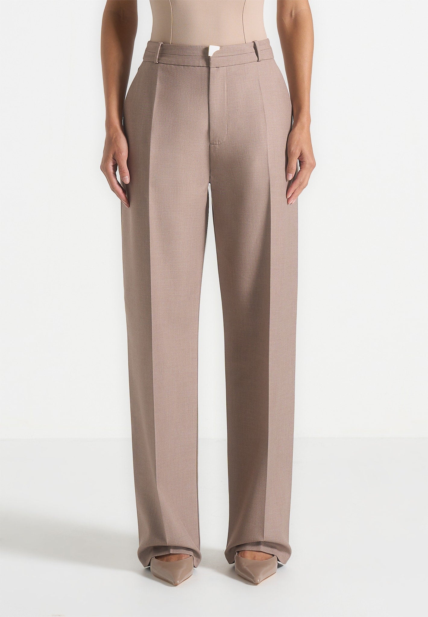Doria - Tailored Trousers With Waistband Detail - Taupe