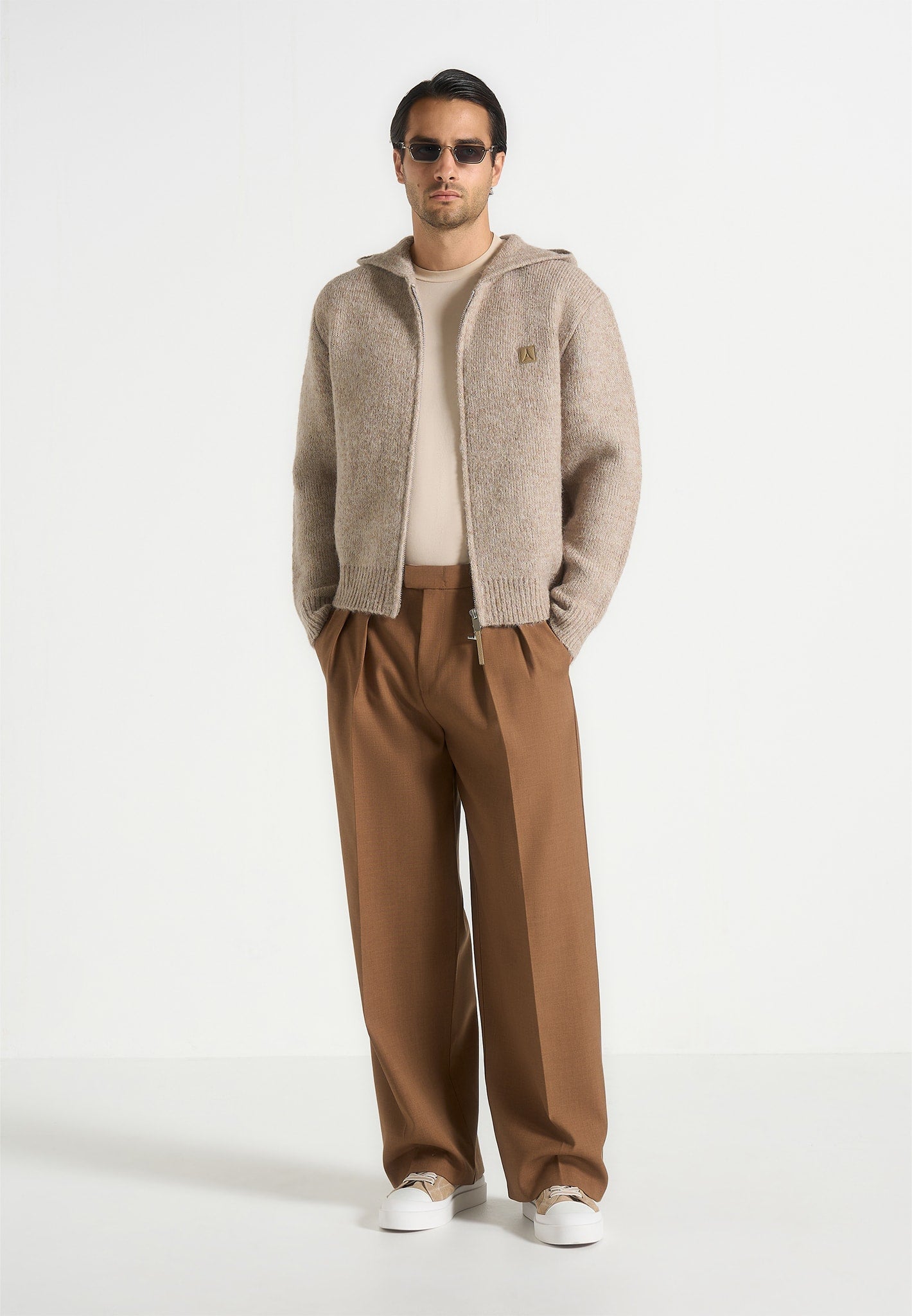 Billie - Unisex Brushed Wool Zip Hoodie - Beige 