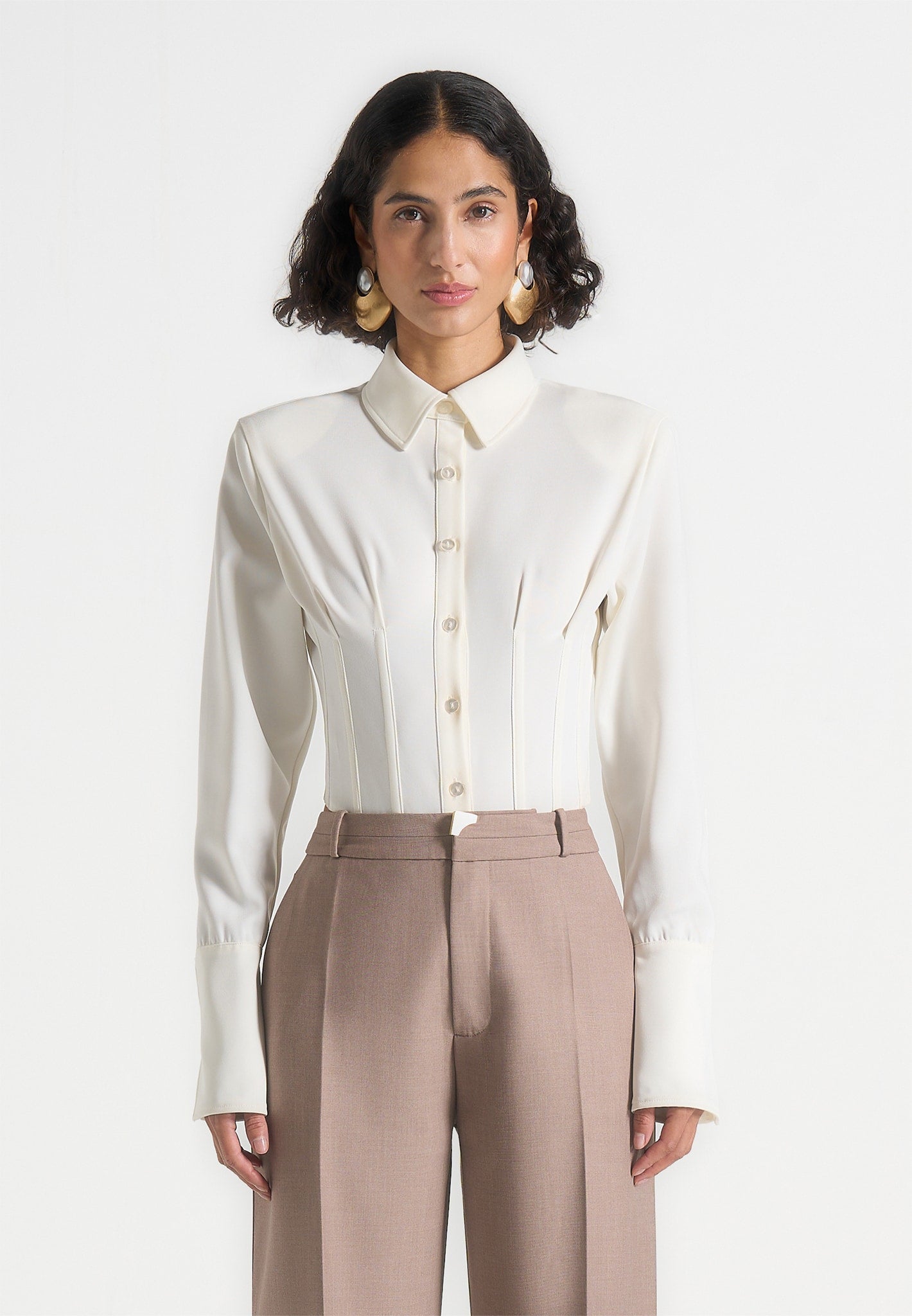 Women's Corset Shirt Bodysuit - Off White - US 2 - Agnes