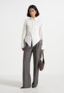 Julie - Speckled Tailored Twin Pleat Trousers - Grey Speckle