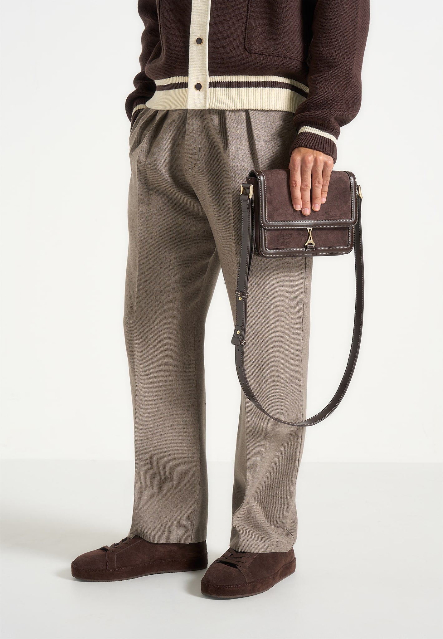 Misha - Suede & Leather Crossbody Bag - Brown 