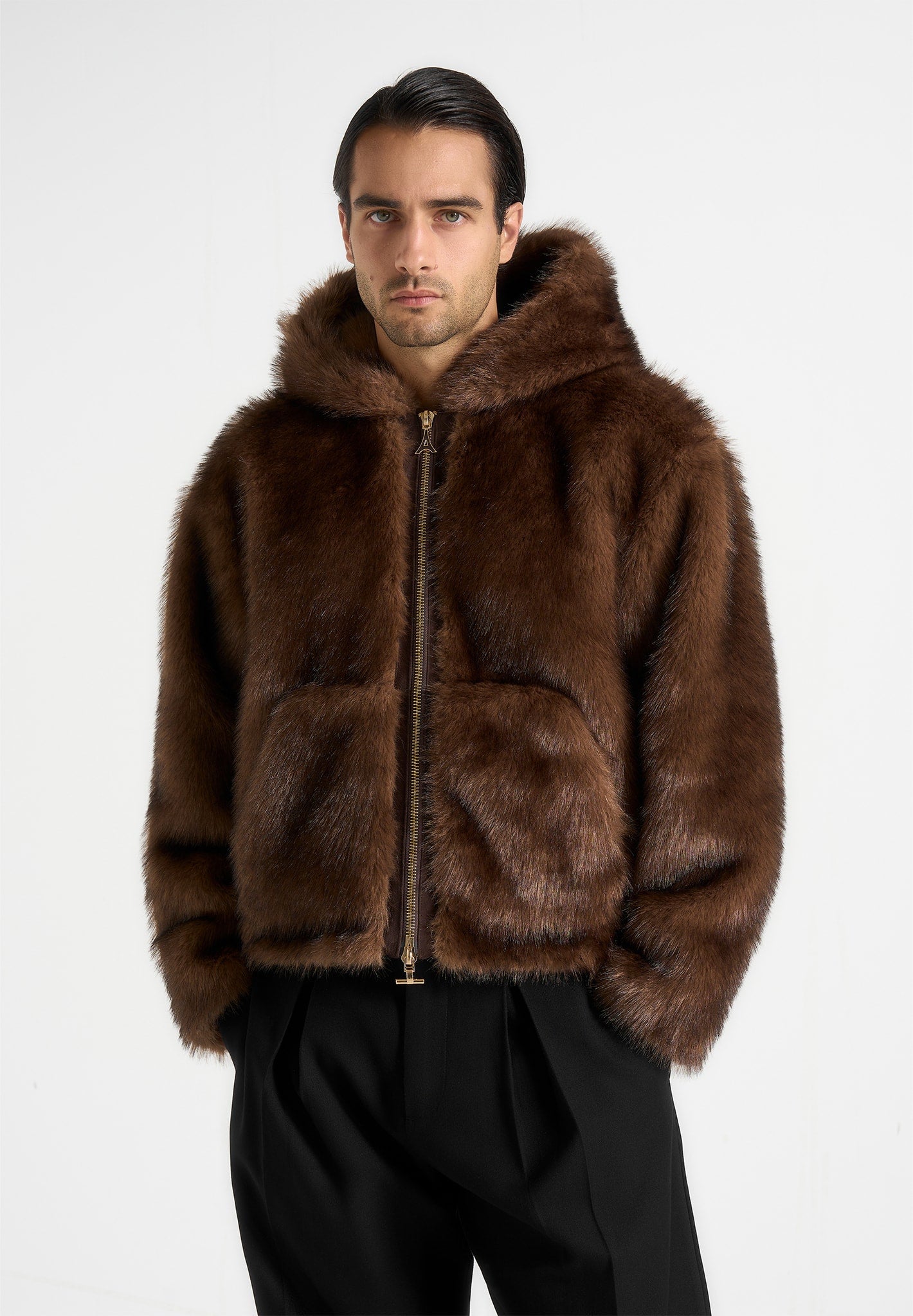 Ryan - Fur Hooded Jacket - Brown 