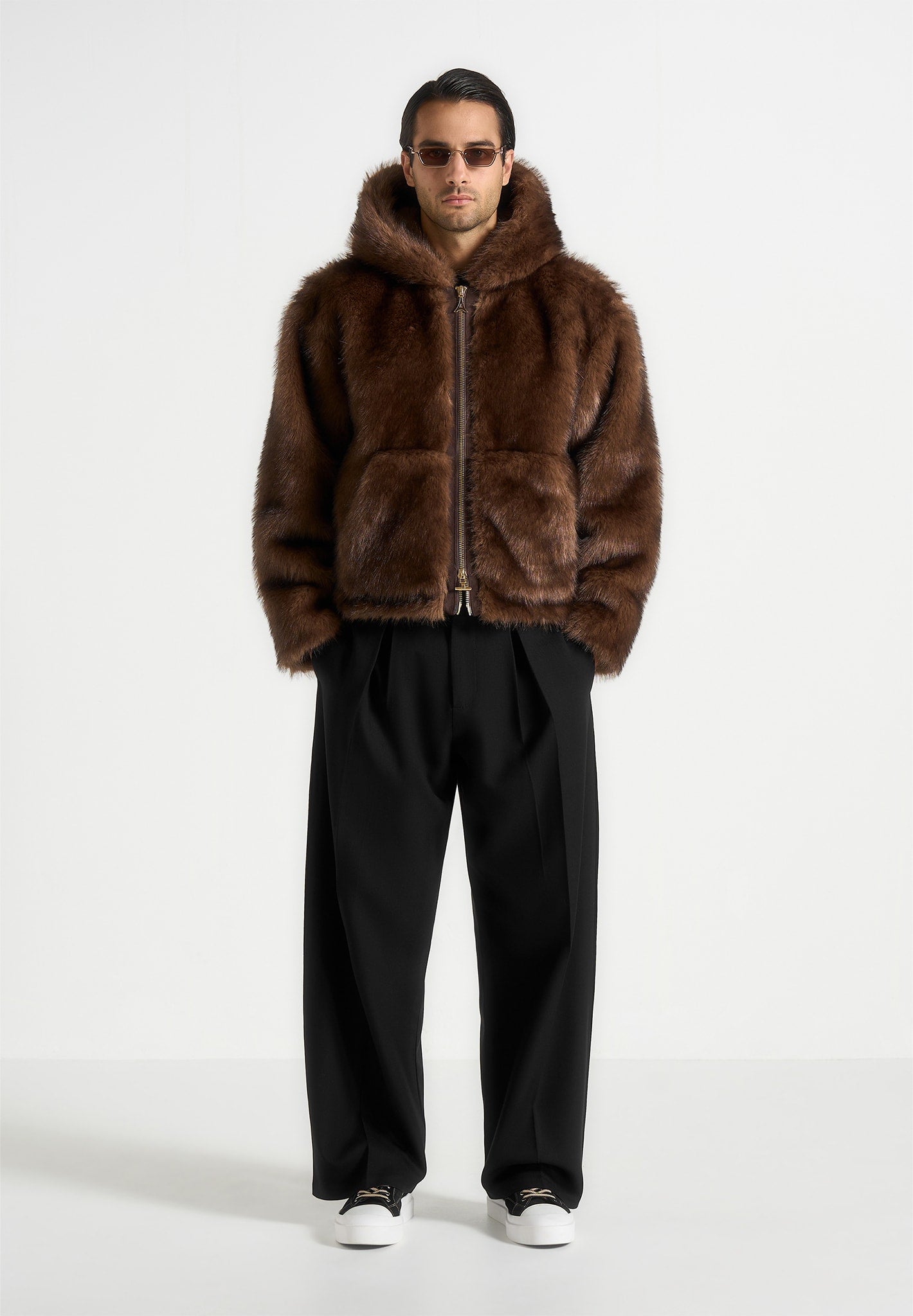 Ryan - Fur Hooded Jacket - Brown 