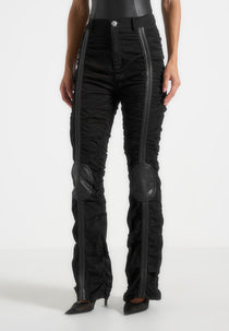 Ruched Trousers with Knee Patch - Black