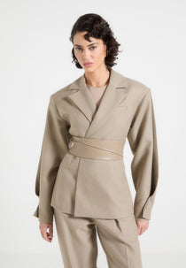 M⁠arie - Twist Sleeve Tailored Blazer with Belt - Beige