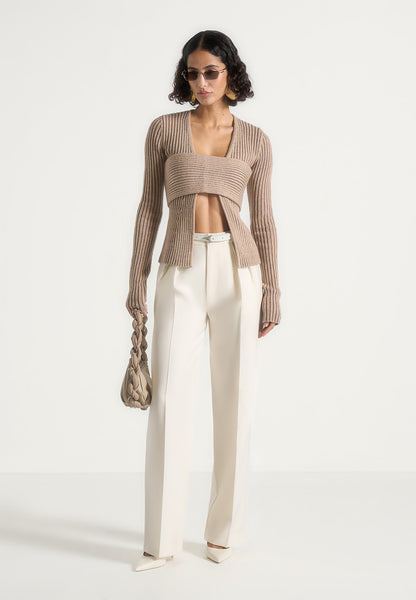 Marisa - 2-In-1 Knit Bandeau Cardigan - Beige | Manière De Voir USA