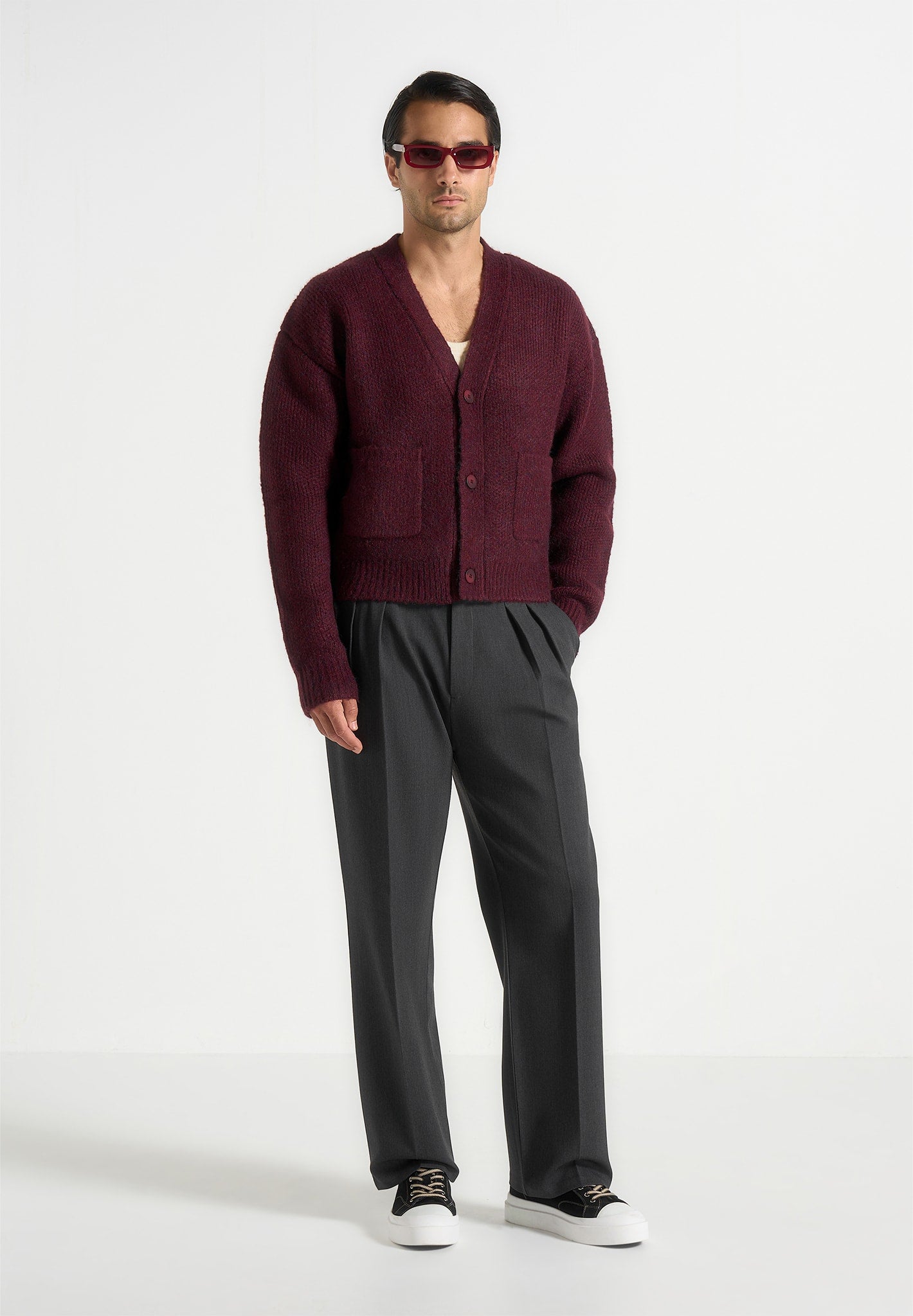 Charlie - Unisex Knitted Cardigan - Wine Red 