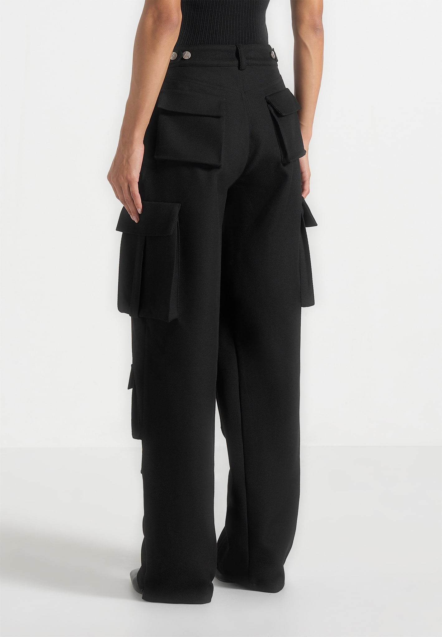 Women's Drill High Waisted Cargo Pants - Black - US 10 - Emilie