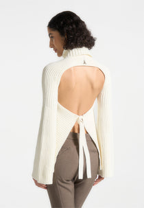 Open Back Knit Roll Neck Jumper - Off White
