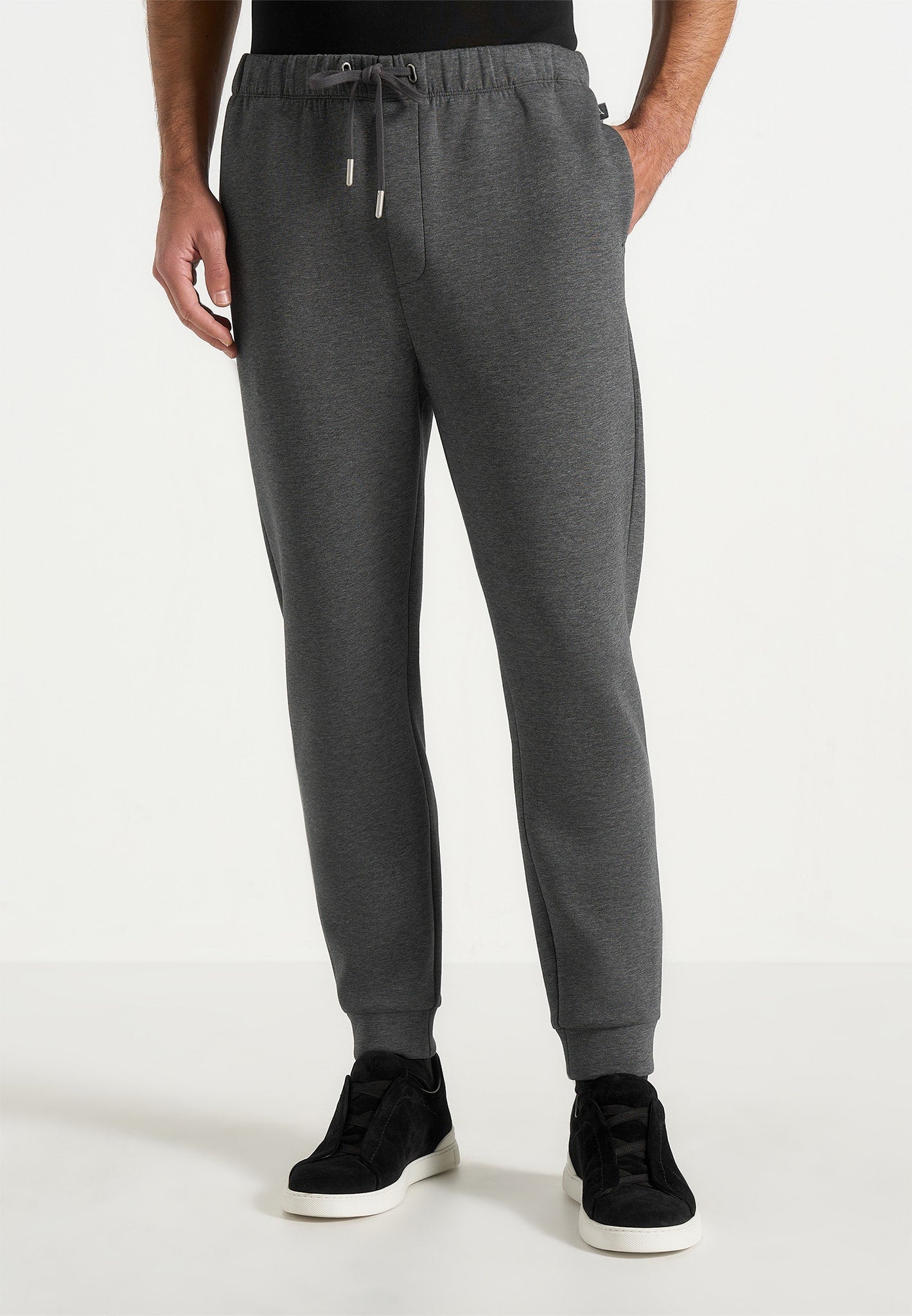 Dion - Neoprene Minimal Tapered Fit Cuffed Sweatpants  - Charcoal Grey 