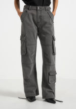 Mid Rise Cargo Pants - Washed Grey