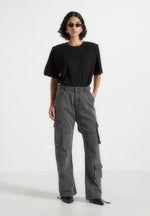 Mid Rise Cargo Pants - Washed Grey