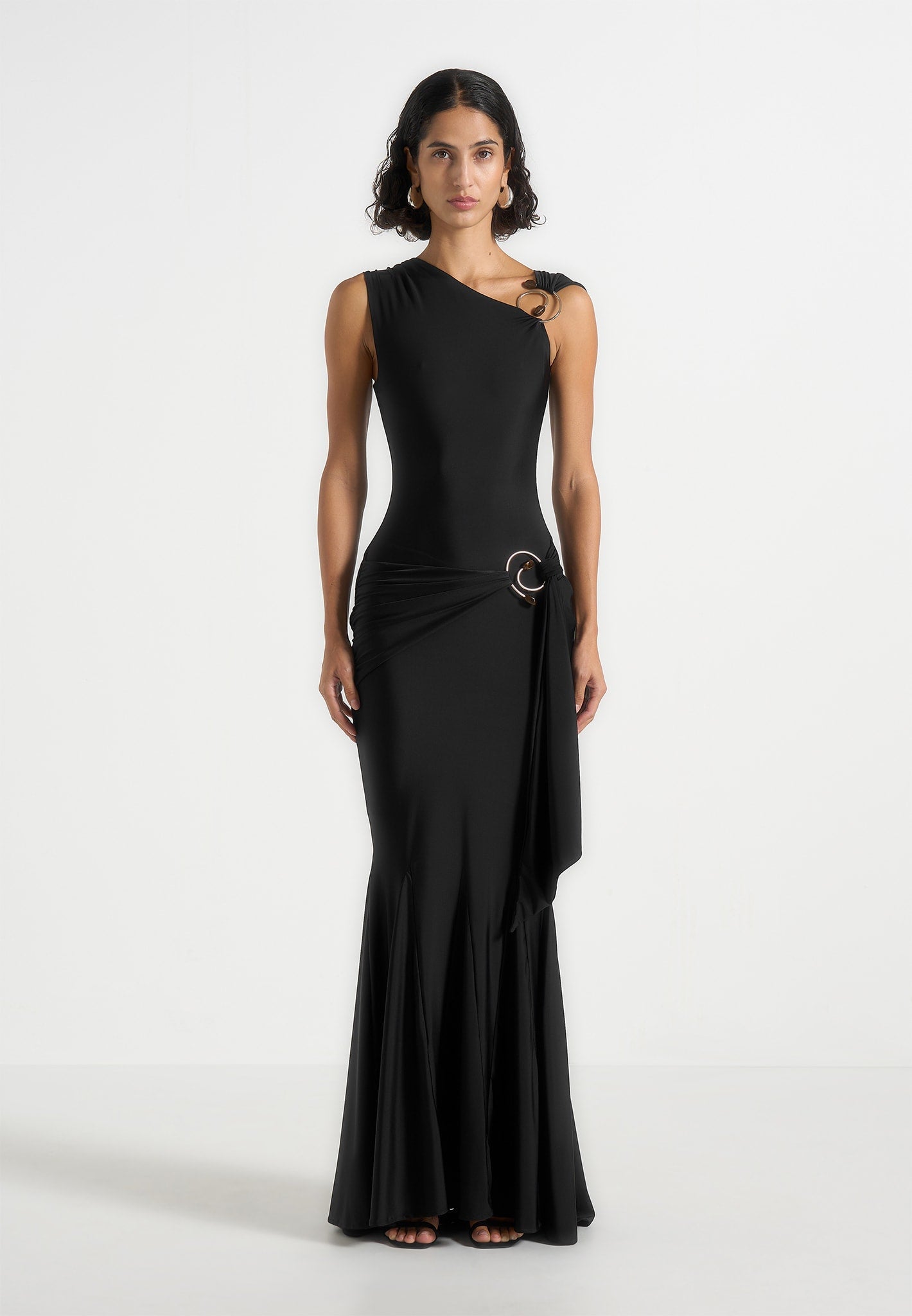 Women's Asymmetric Draped Maxi Dress - Black - US 0 - Rania