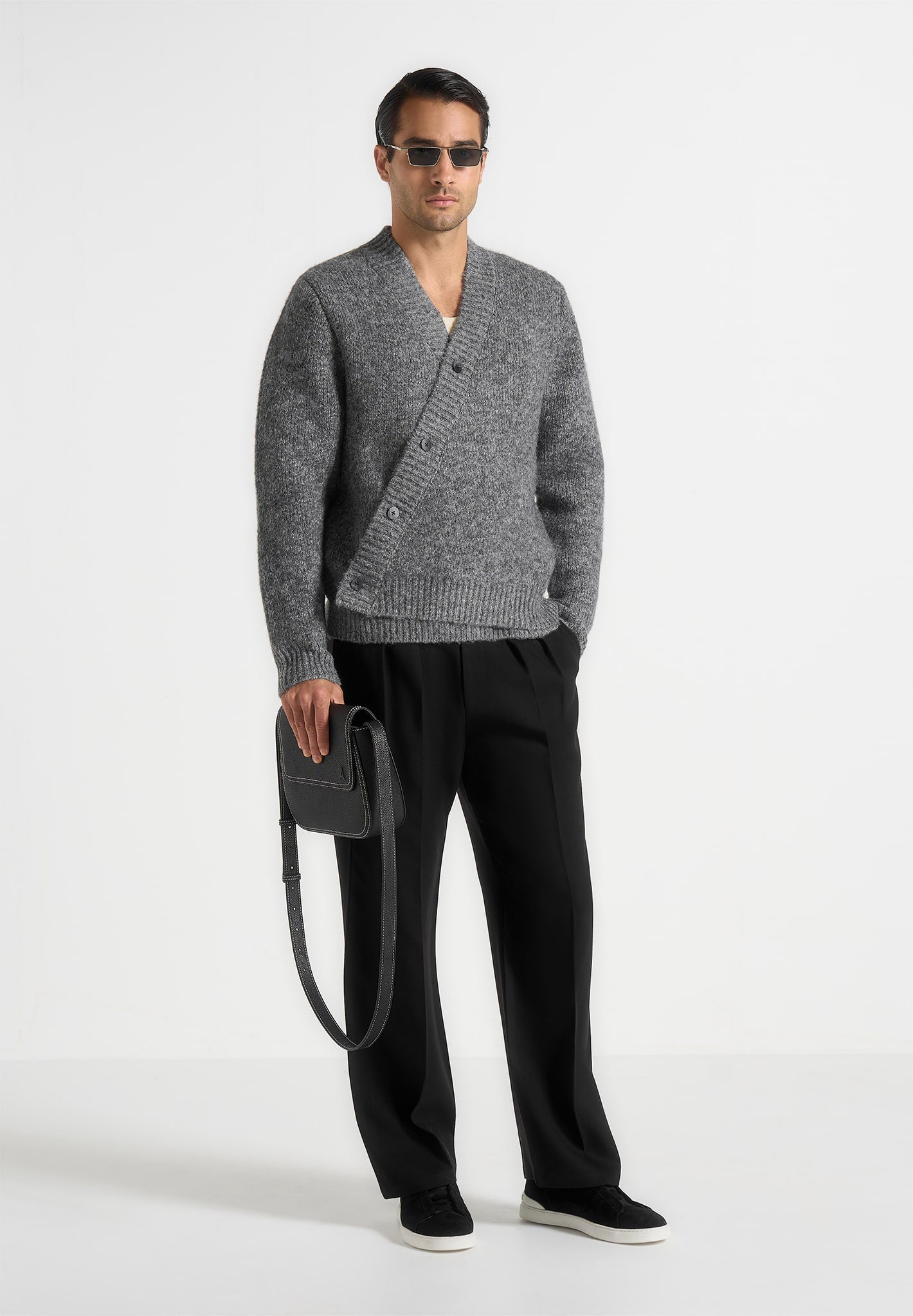 Dani - Unisex Asymmetric Brushed Wool Knit Cardigan - Grey 