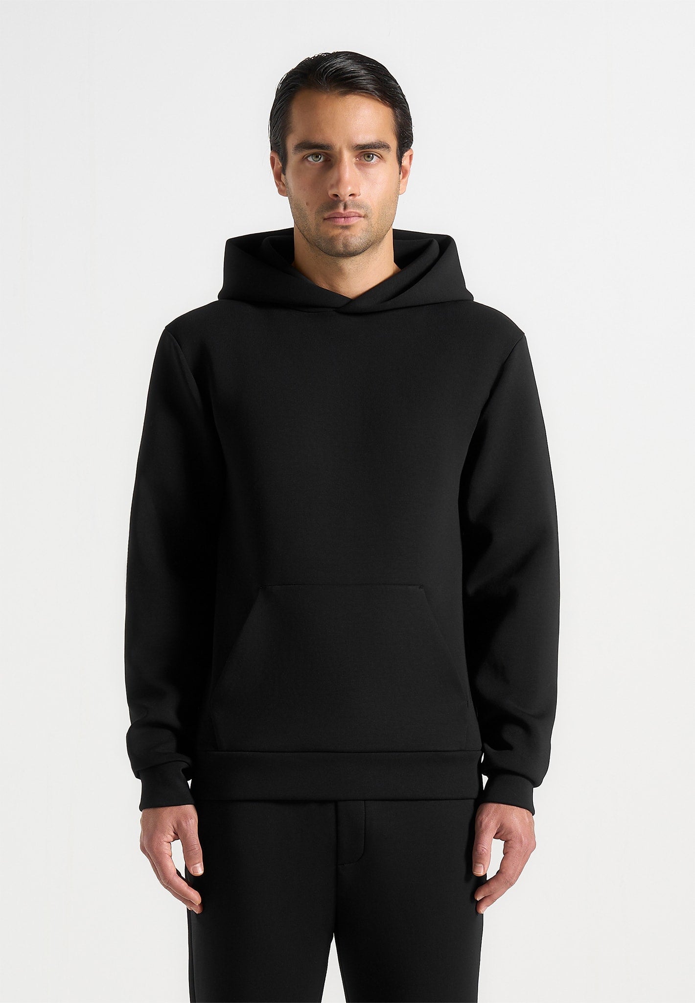Drew - Neoprene Minimal Regular Fit Hoodie - Black