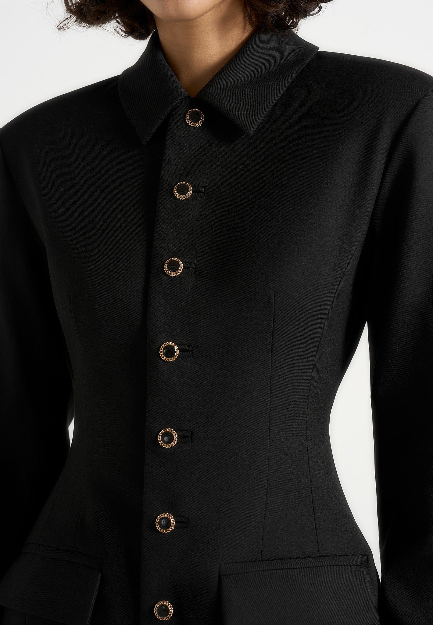 Amélie - Hourglass Button Up Blazer Dress - Black
