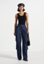 Emilie - High Waisted Cargo Pants - Indigo