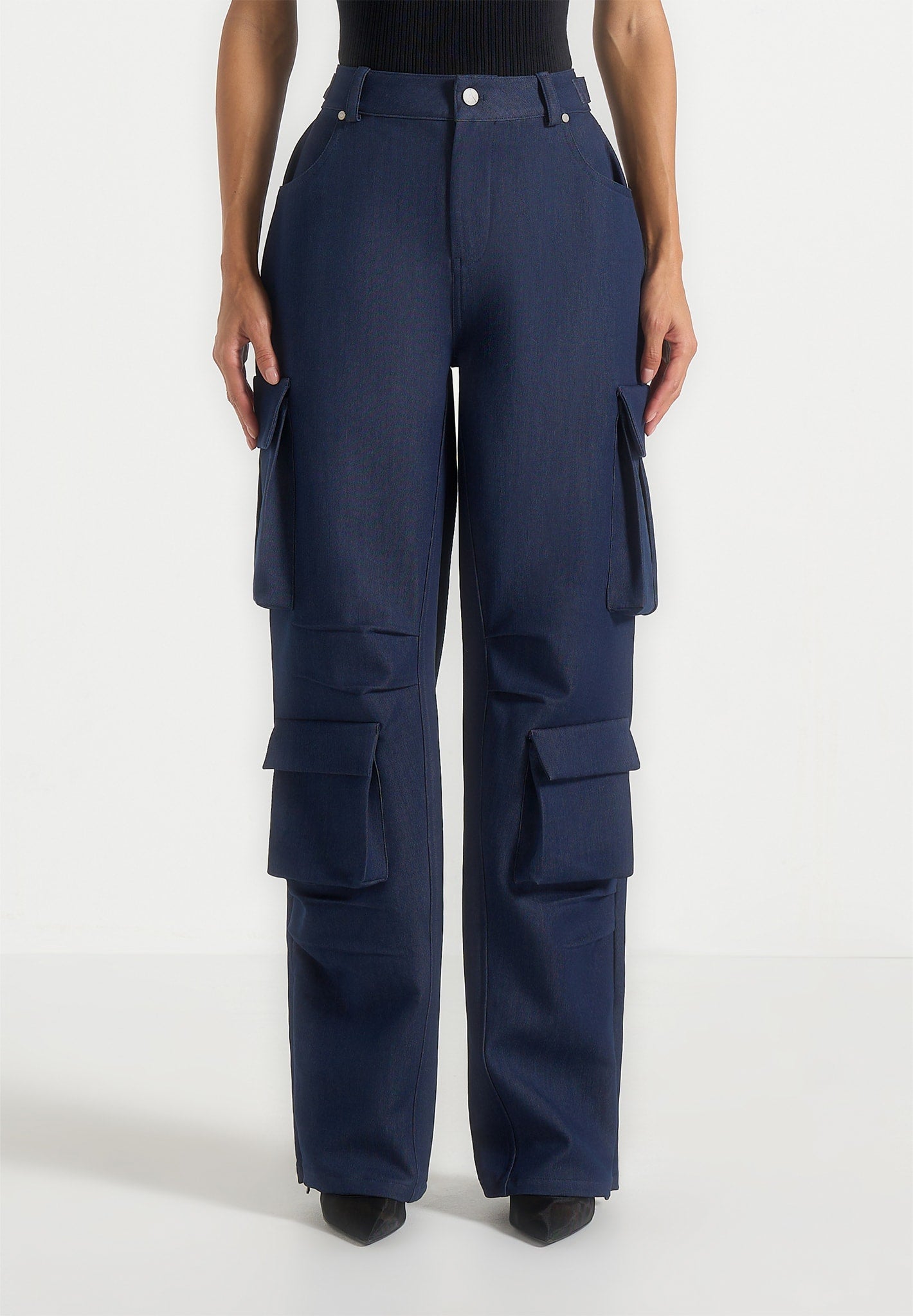 Emilie - High Waisted Cargo Pants - Indigo