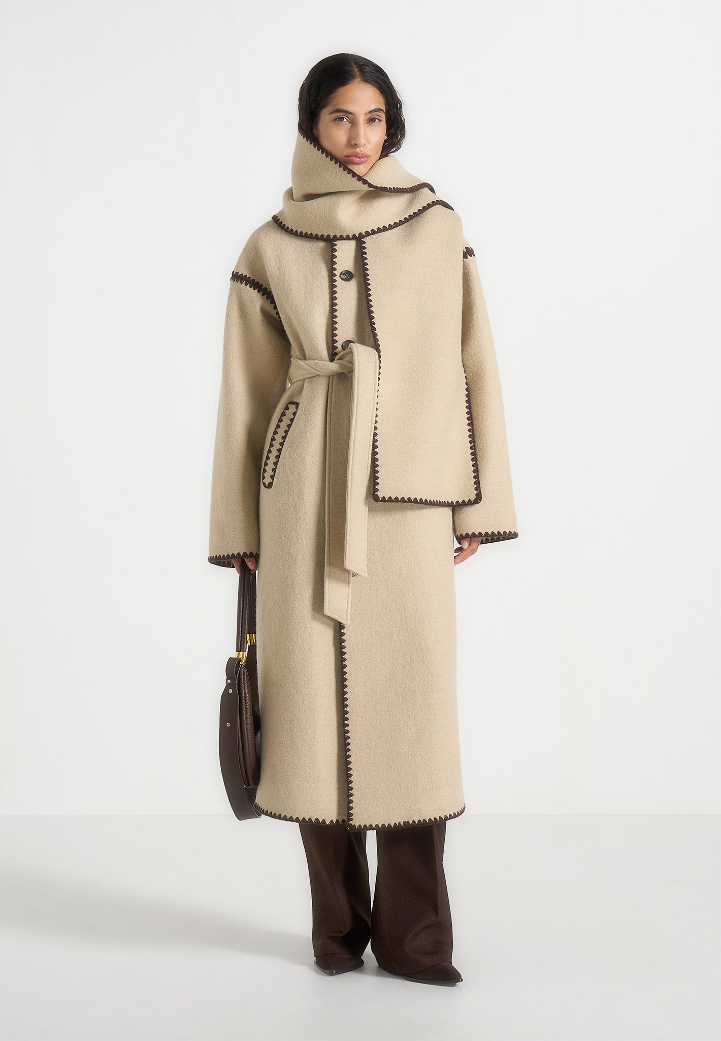 Aube - Blanket Stitch Wool Scarf - Taupe 