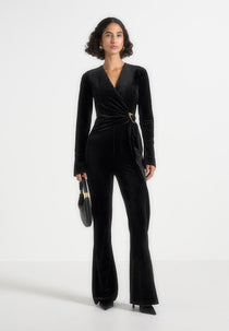 Solel - Velour Wrap Jumpsuit - Black