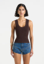 VS001 - Scoop Neck Ribbed Cotton Tank Top - Brown