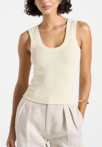 VS001 - Scoop Neck Ribbed Cotton Tank Top - Cream