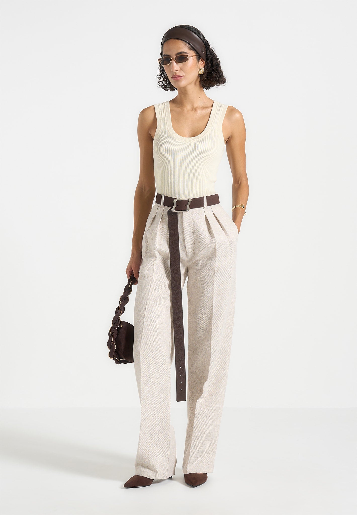 VS001 - Scoop Neck Ribbed Cotton Tank Top - Cream
