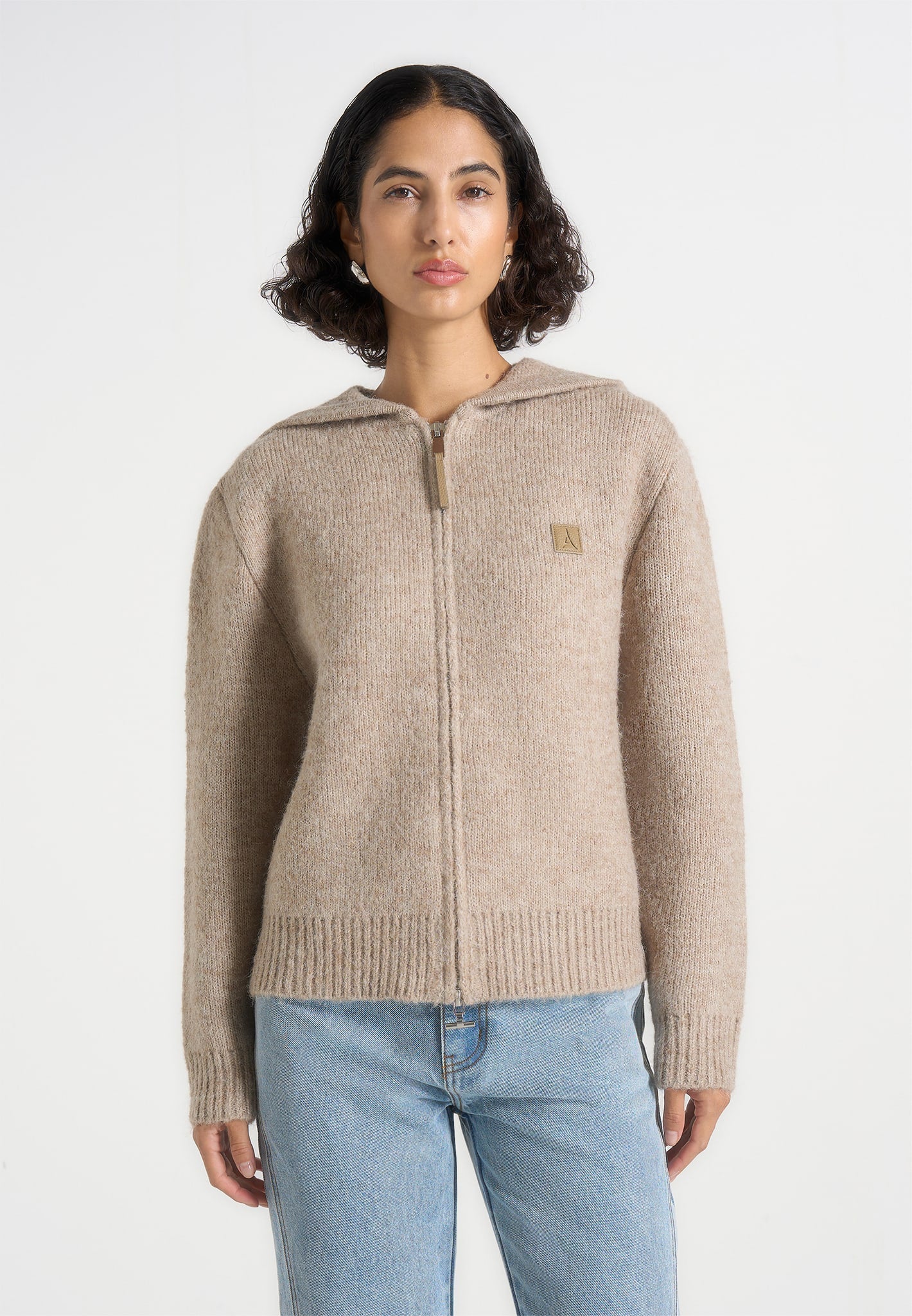 Billie - Unisex Brushed Wool Zip Hoodie - Beige 