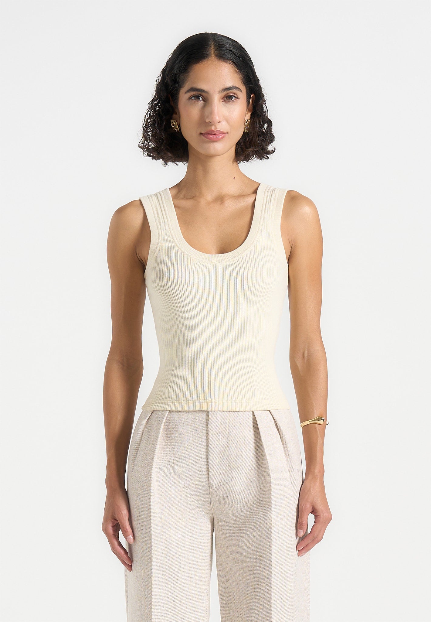 VS001 - Scoop Neck Ribbed Cotton Tank Top - Cream