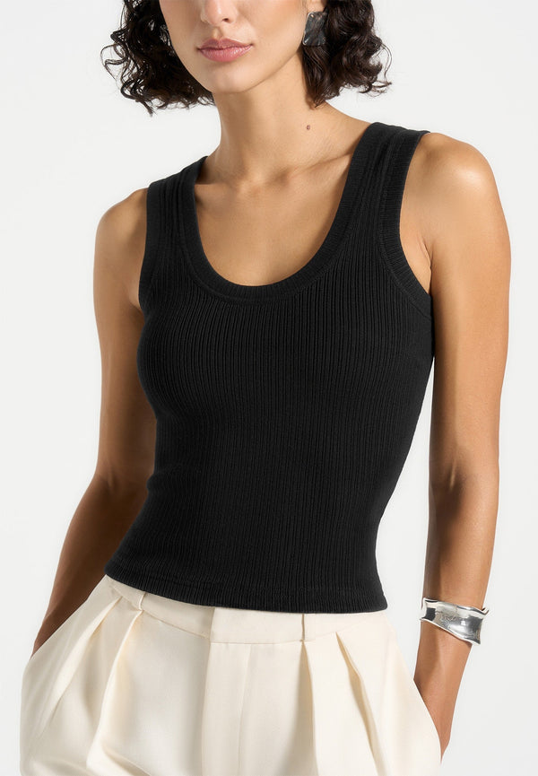 Liane - Scoop Neck Ribbed Vest - Black