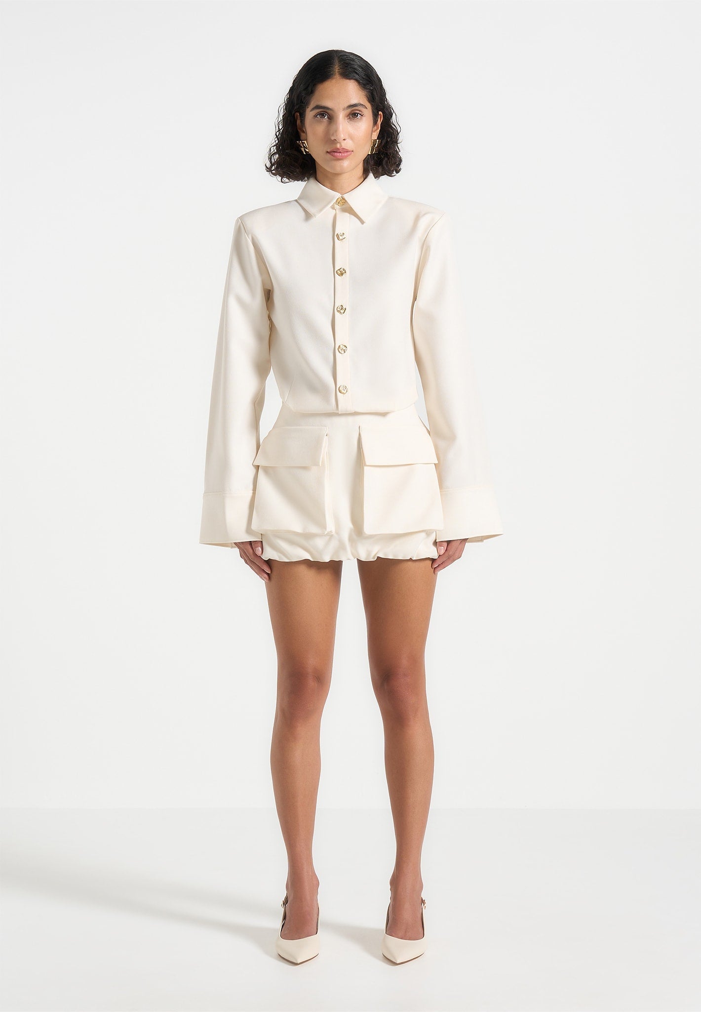 Women's Cargo Shirt Mini Dress - Cream - US 2 - Laure