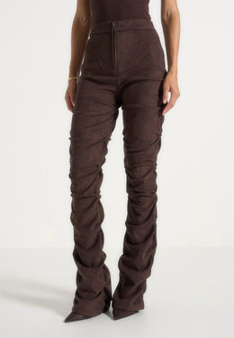 caroline-tacked-suede-fit-and-flare-trousers-brown