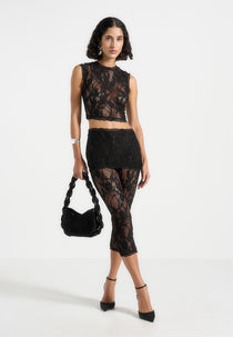 Aimée - Lace Asymmetric Capri Leggings - Black