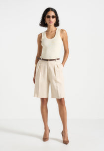 L⁠orette - Linen Double Pleat Shorts - Natural