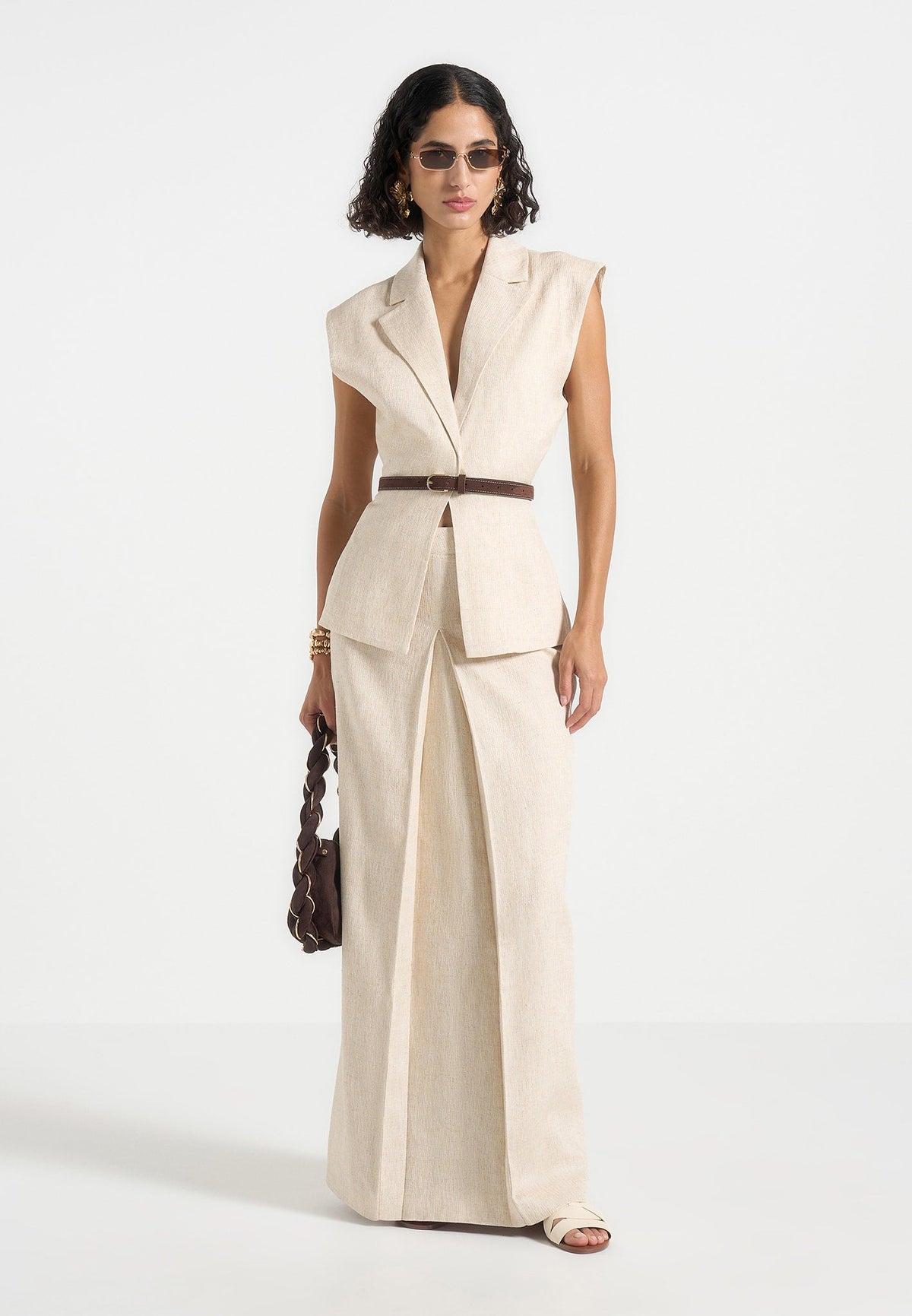 Regine - Linen A-Line Maxi Skirt - Natural