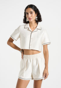 Maude - Satin Cropped Shirt with Piping - Off White