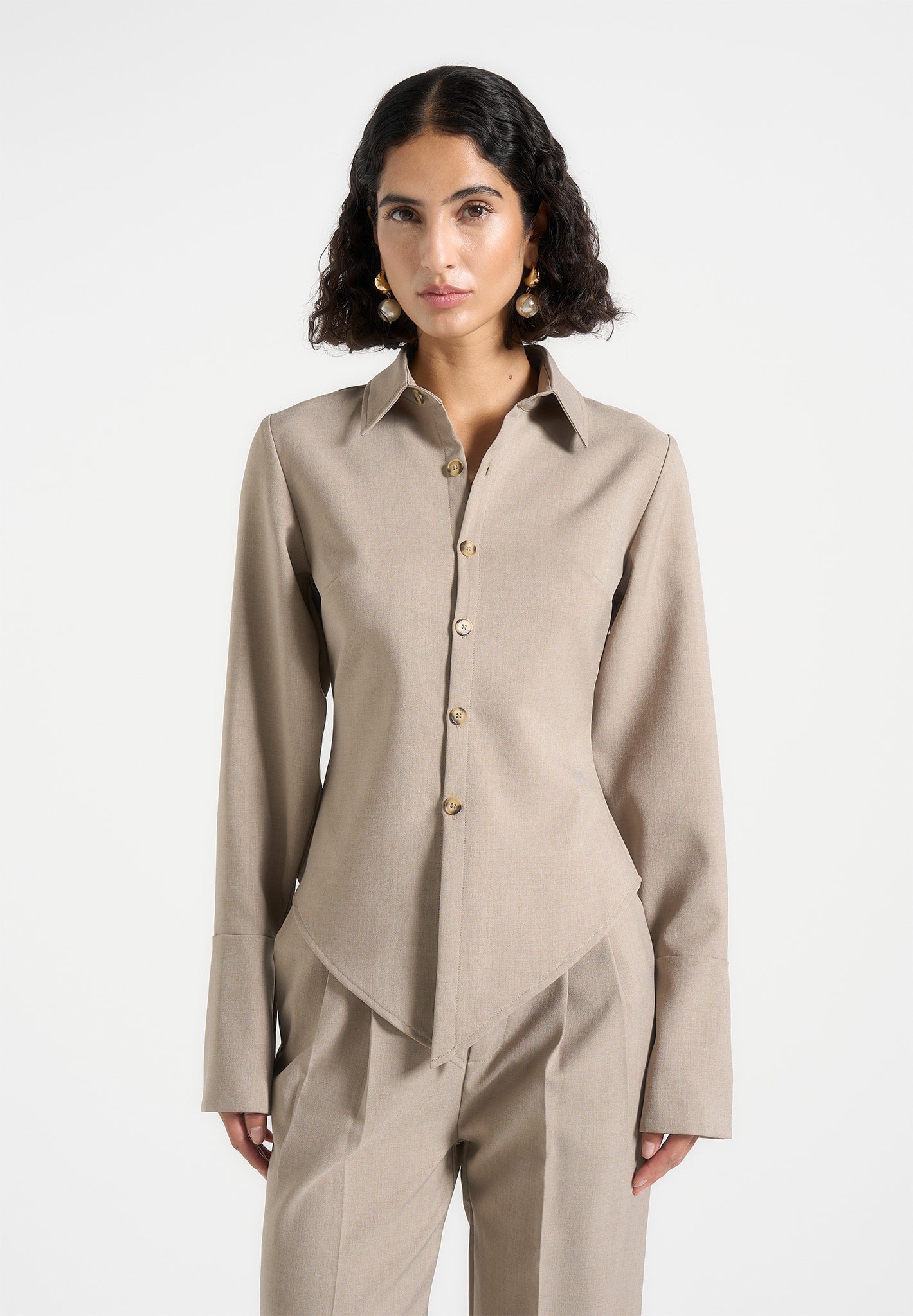 Women's Tailored Angled Shirt - Beige - US 0 - Sonia